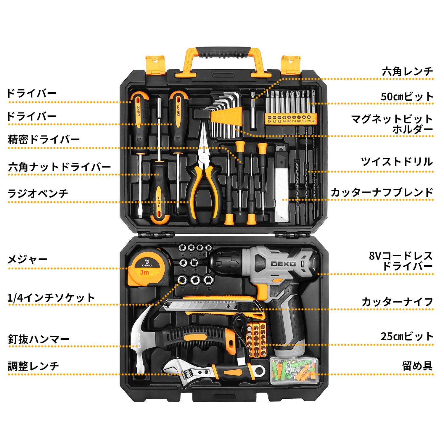 Amazon | 【8V電動ドリル付き】 工具セット 126点組 ピンク ホーム